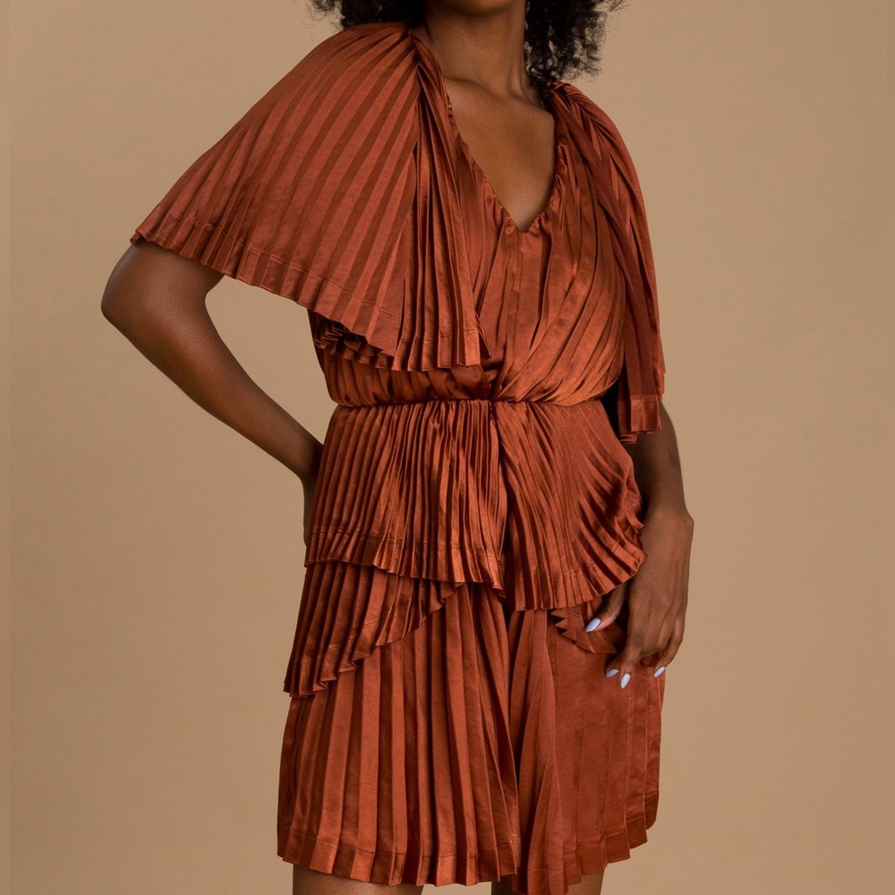 Andrea Iyamah Rust Pleated Romper - Size Large